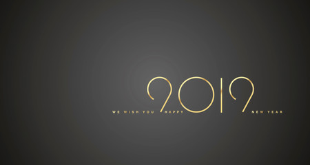 We wish you Happy New Year 2019 simple line gold light typography black background