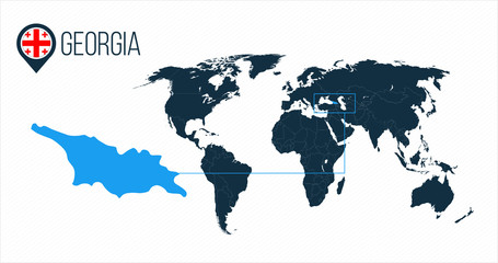 Georgia location on the world map for infographics. All world countries without names. Georgia round flag in the map pin or marker. vector illustration on stripped background.