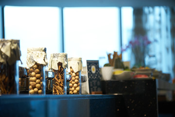 Catering buffet food in hotel restaurant, close-up. Celebration 