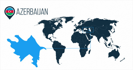 Azerbaijan location on the world map for infographics. All world countries without names. Azerbaijan round flag in the map pin or marker. vector illustration on stripped background.