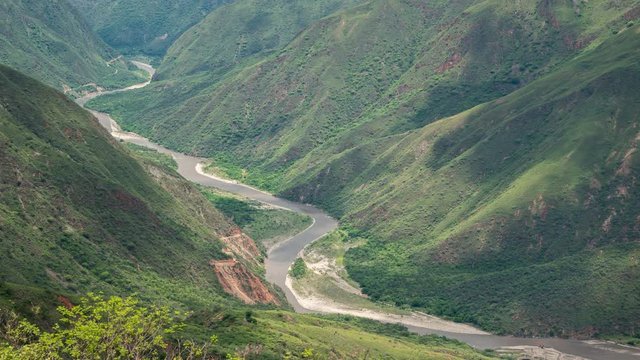 Timelapse view of the famous Chicamocha Canyon, near San Gil, Santander, Colombia, from above.