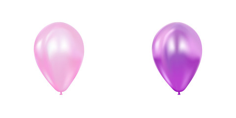 Abstract 3d realistic  flying balloon set. Greeting card, banner, poster. Pink and purple concept.