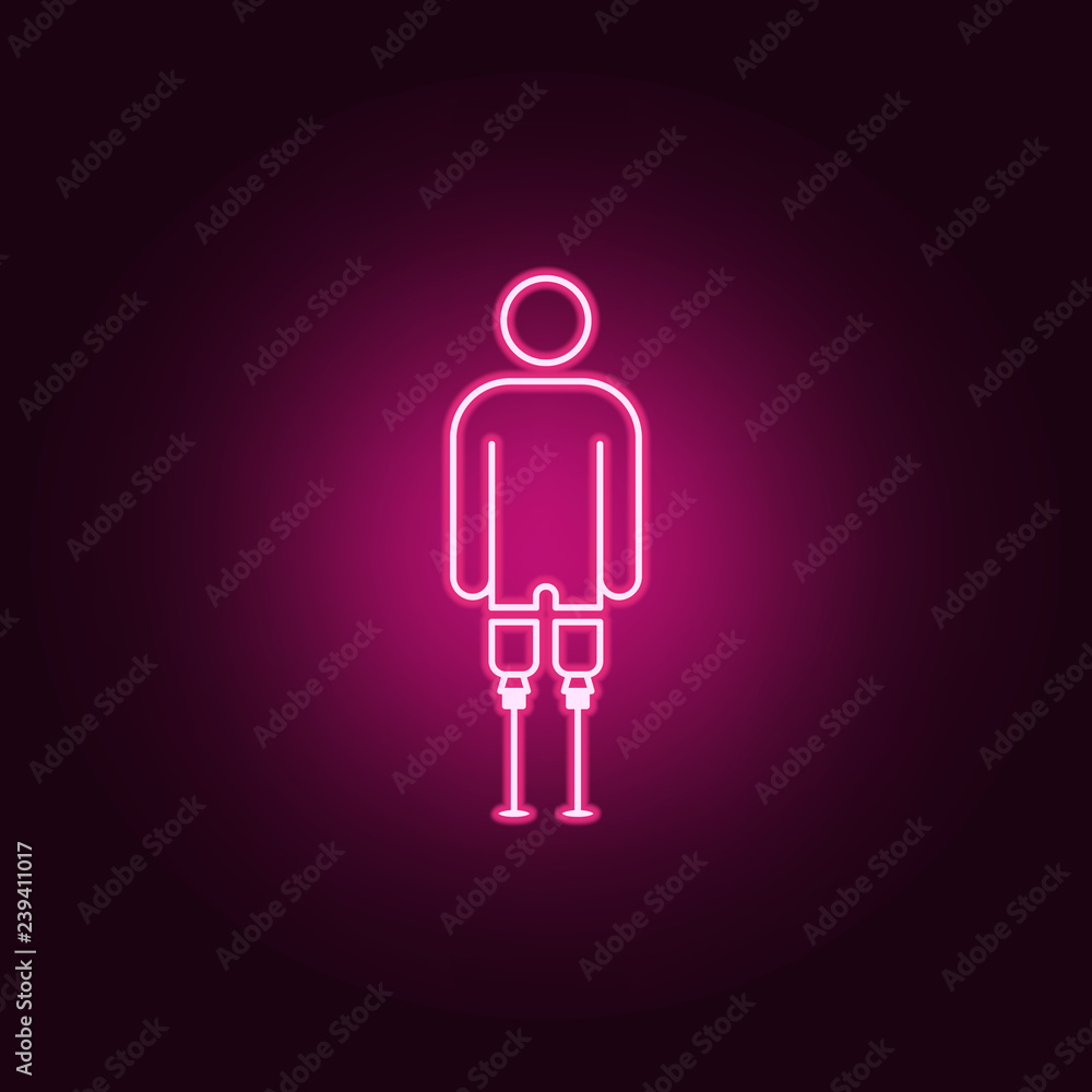 Poster man with leg prosthesis icon. elements of disabled in neon style icons. simple icon for websites, we