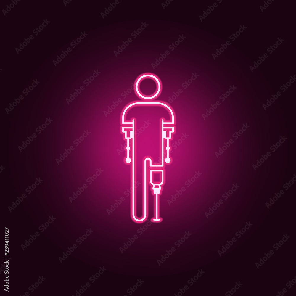 Poster man with limb prostheses icon. elements of disabled in neon style icons. simple icon for websites, w