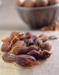 Fruits of tropcal Africal tree tamarind, used in cooking, traditional medicine and metal polish