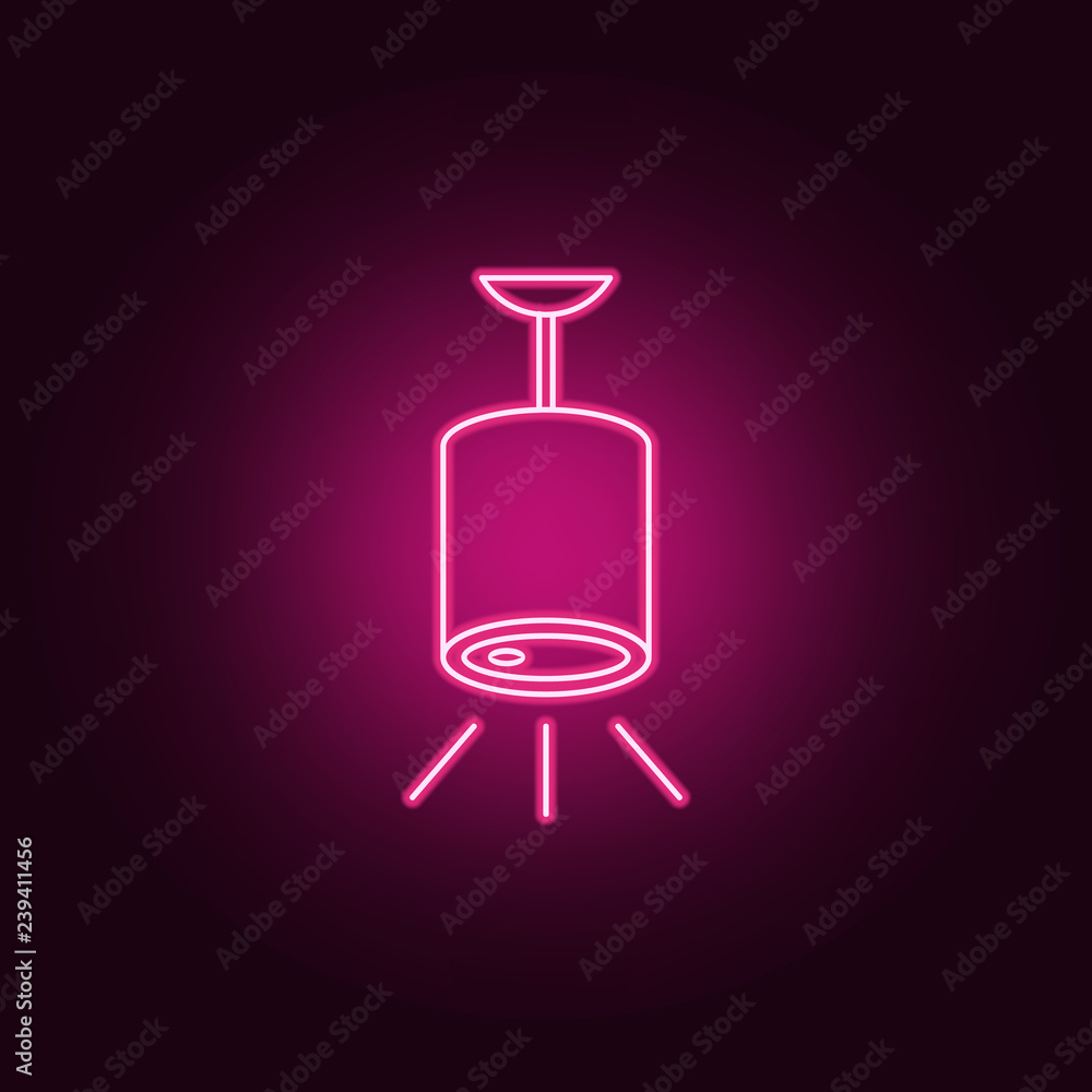 Poster lamp with detector icon. elements of spotlight in neon style icons. simple icon for websites, web de