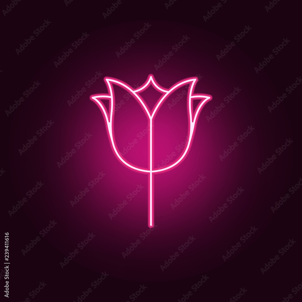 Poster tulip icon. elements of leaves and flowers in neon style icons. simple icon for websites, web design
