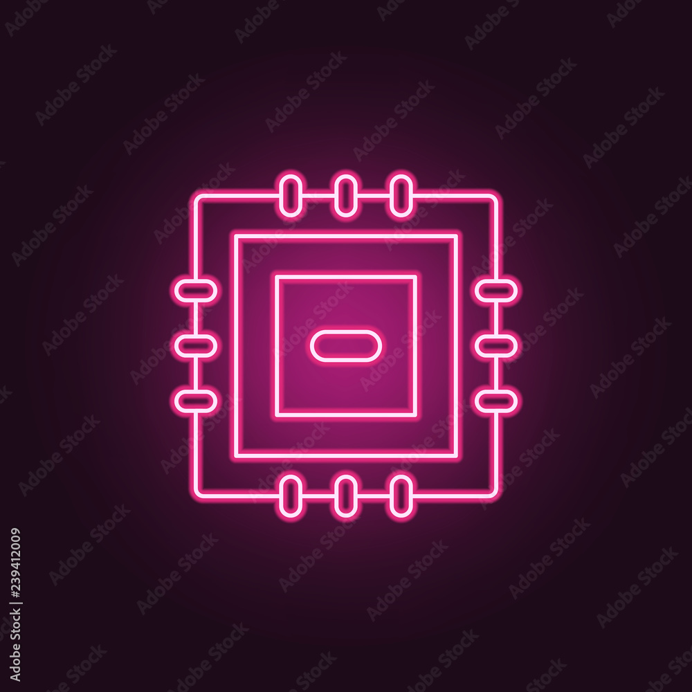 Poster microprocessor icon. elements of manufacturing in neon style icons. simple icon for websites, web de