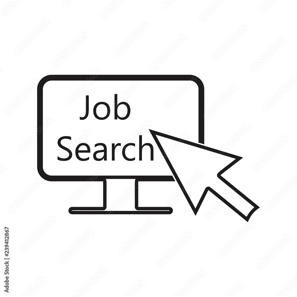 Poster cursor pointer to monitor about job search icon. element of hr & heat hunting for mobile concept and