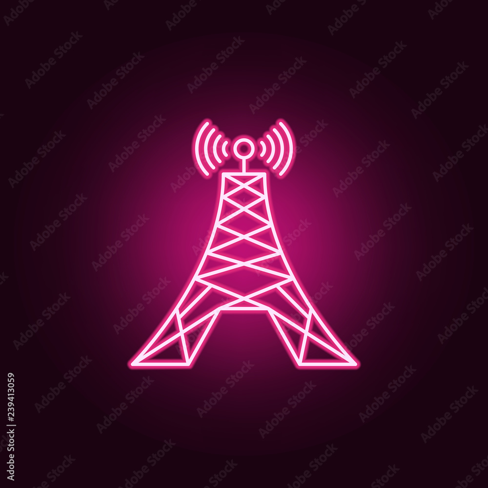 Poster radio tower icon. elements of media in neon style icons. simple icon for websites, web design, mobil