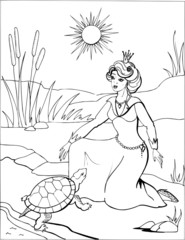  The turtle with the beautiful Princess. Coloring book. 2