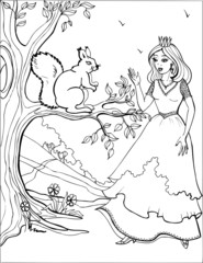  Squirrel with a beautiful Princess. Coloring book. 3