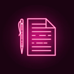 pen with paper icon. Elements of Media in neon style icons. Simple icon for websites, web design, mobile app, info graphics