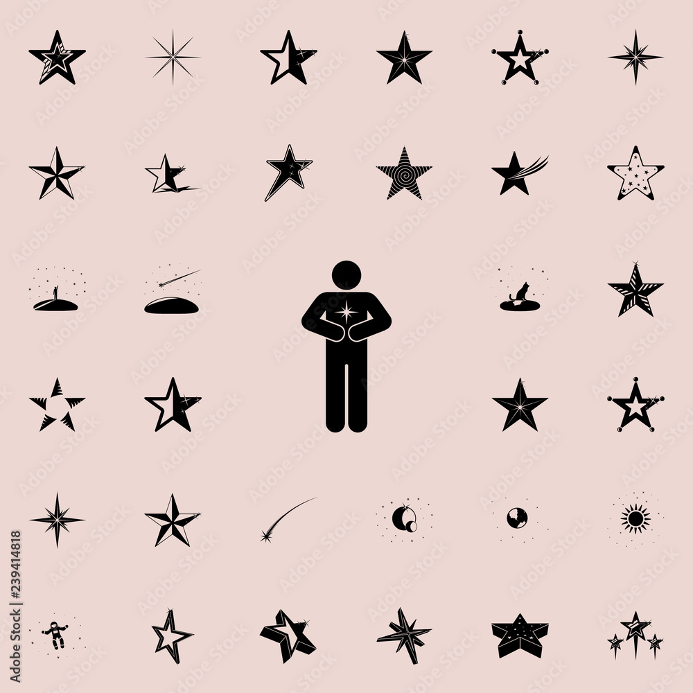 Poster man holds a star icon. stars icons universal set for web and mobile
