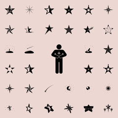 man holds a star icon. Stars icons universal set for web and mobile