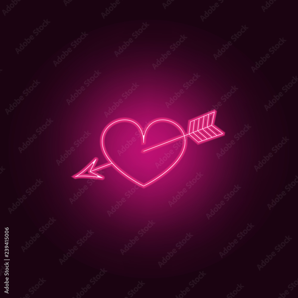 Poster heart pierced with an arrow icon. elements of valentine in neon style icons. simple icon for website