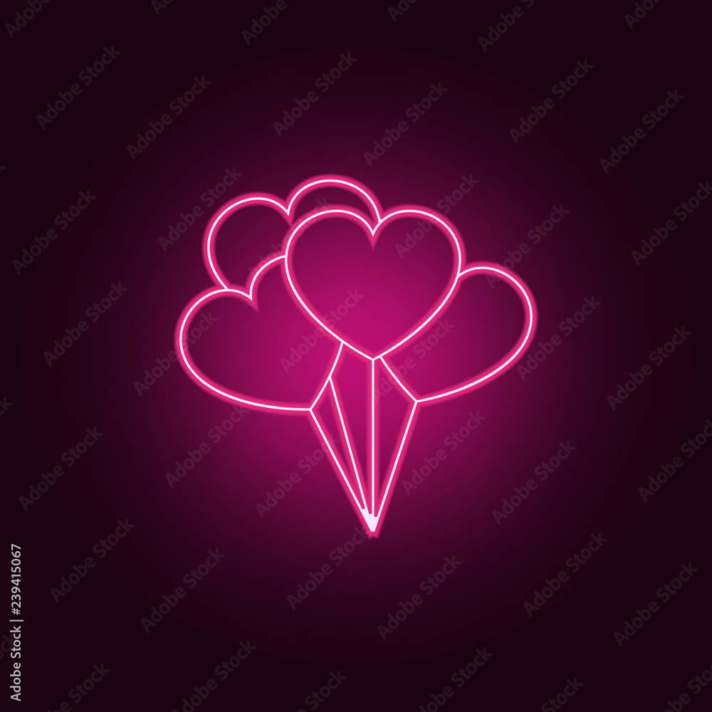 Poster balls in the form of hearts icon. elements of valentine in neon style icons. simple icon for website
