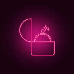 wedding ring in a box icon. Elements of Valentine in neon style icons. Simple icon for websites, web design, mobile app, info graphics