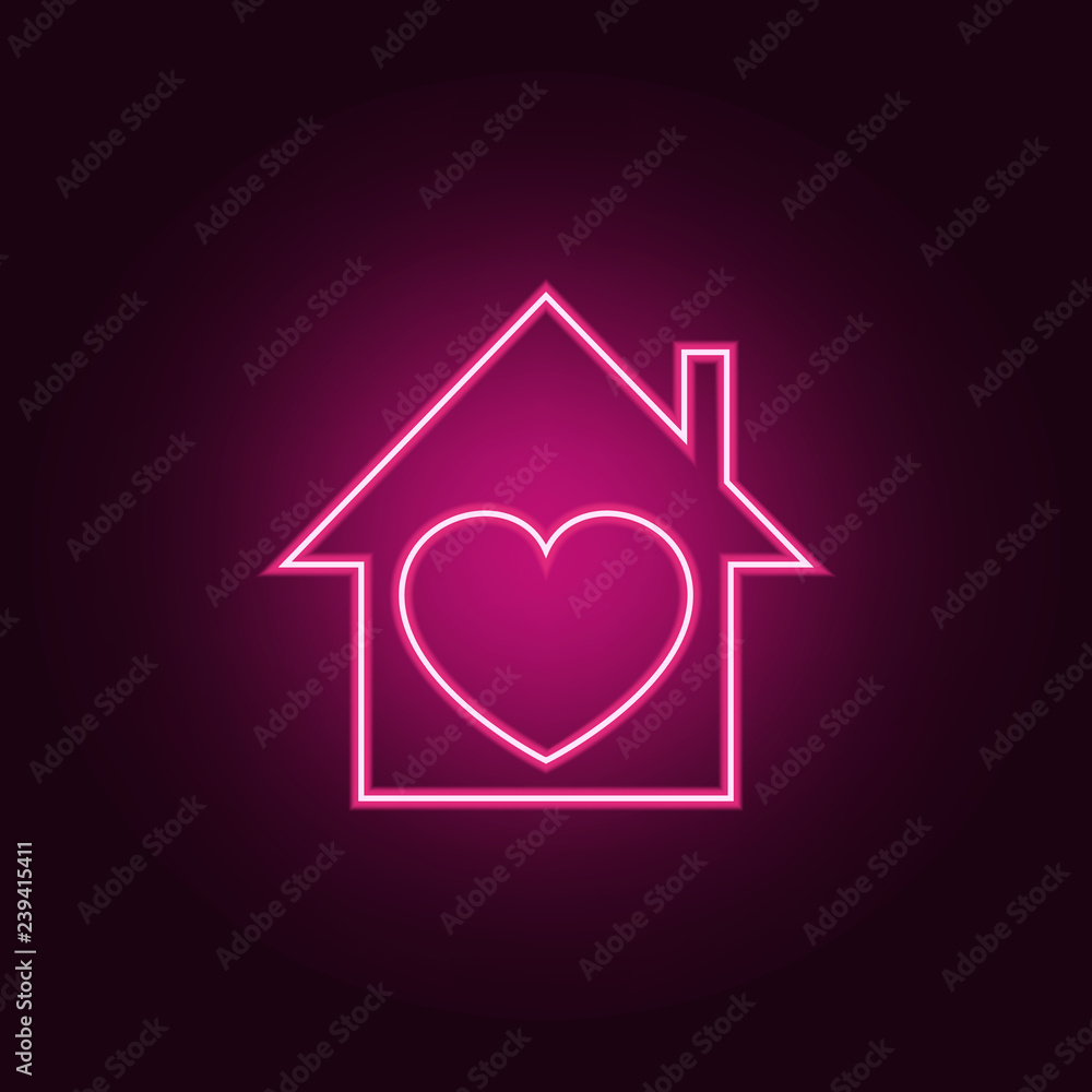 Poster house with a heart icon. elements of valentine in neon style icons. simple icon for websites, web de