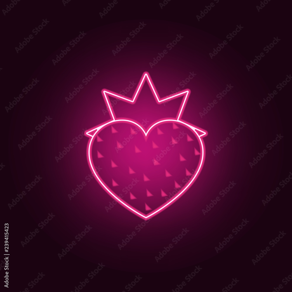 Poster strawberries in the shape of heart icon. elements of valentine in neon style icons. simple icon for 