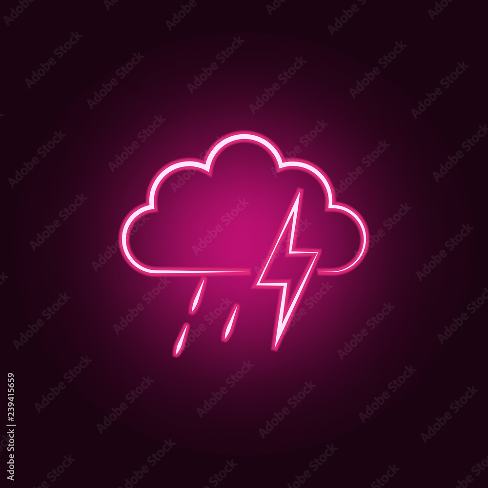 Poster a sign of heavy rain with a thunder-storm icon. elements of weather in neon style icons. simple icon