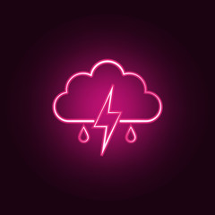 rain sign with a thunder-storm icon. Elements of Weather in neon style icons. Simple icon for websites, web design, mobile app, info graphics