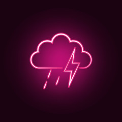 a sign of heavy rain with a thunder-storm icon. Elements of Weather in neon style icons. Simple icon for websites, web design, mobile app, info graphics