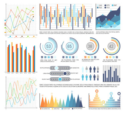 Pie Diagrams with Segments and Flowcharts Set
