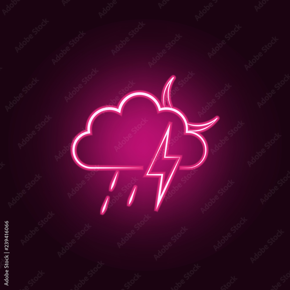 Poster a sign of a night rain with a thunder-storm icon. elements of weather in neon style icons. simple ic