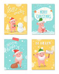 Hello Winter, Merry Christmas Greeting Cards Set