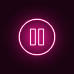 pause sign in a circle icon. Elements of web in neon style icons. Simple icon for websites, web design, mobile app, info graphics