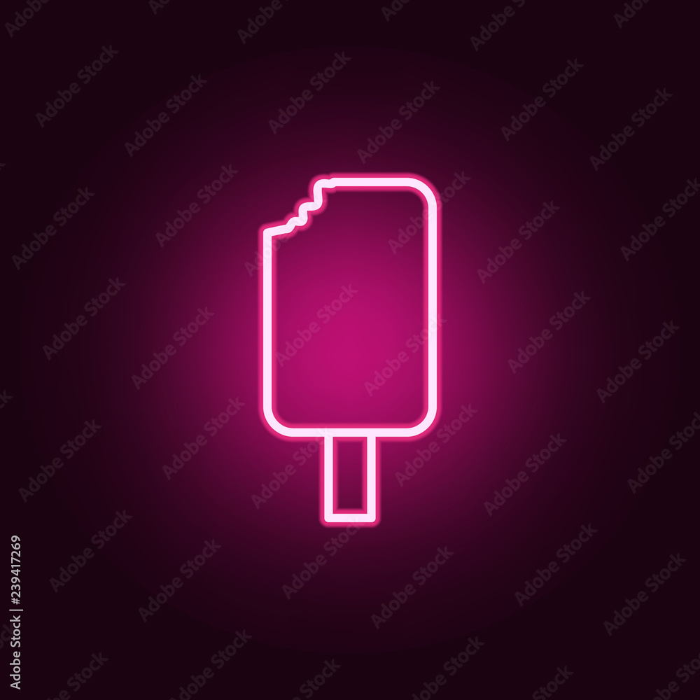Poster bitten ice cream icon. elements of web in neon style icons. simple icon for websites, web design, mo