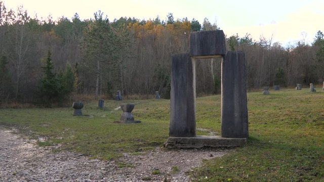 Glagolitc allesy decorated with old big stones dedicated to Croatian Glagolitic script.
