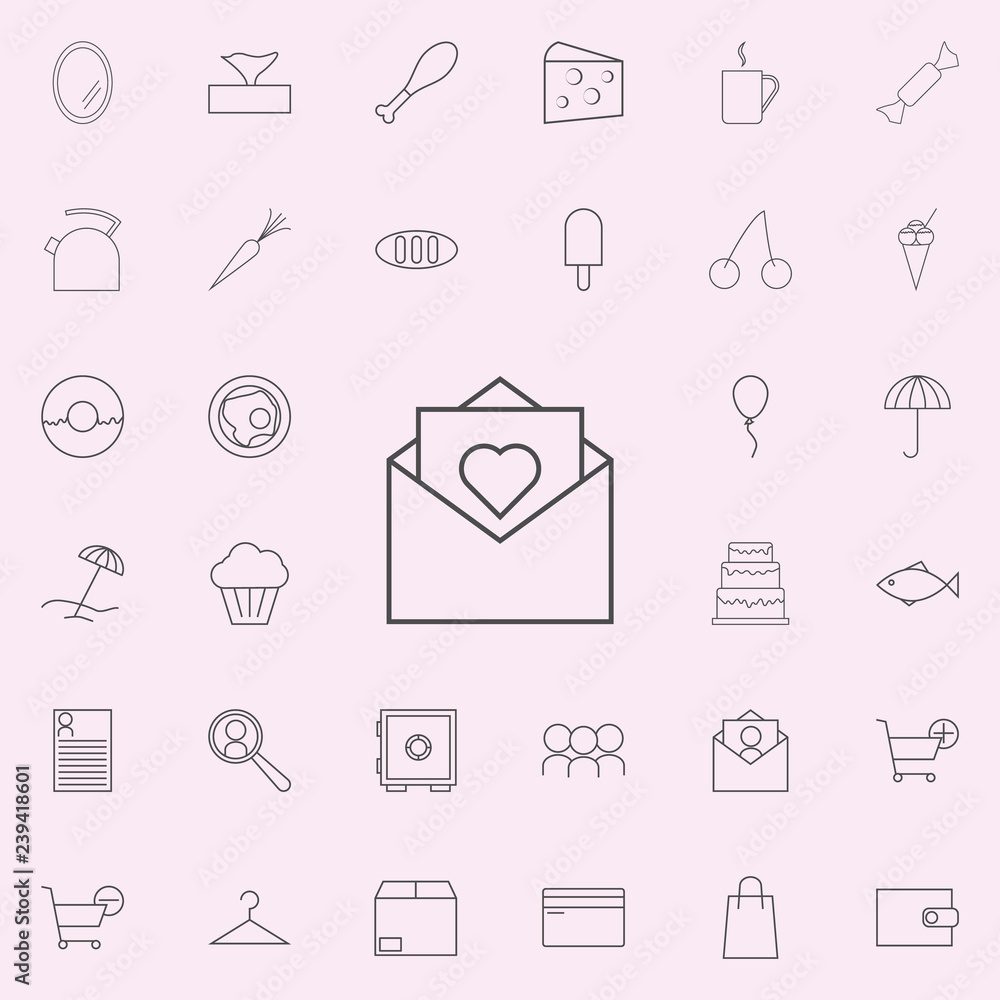 Poster love card in envelope icon. web icons universal set for web and mobile