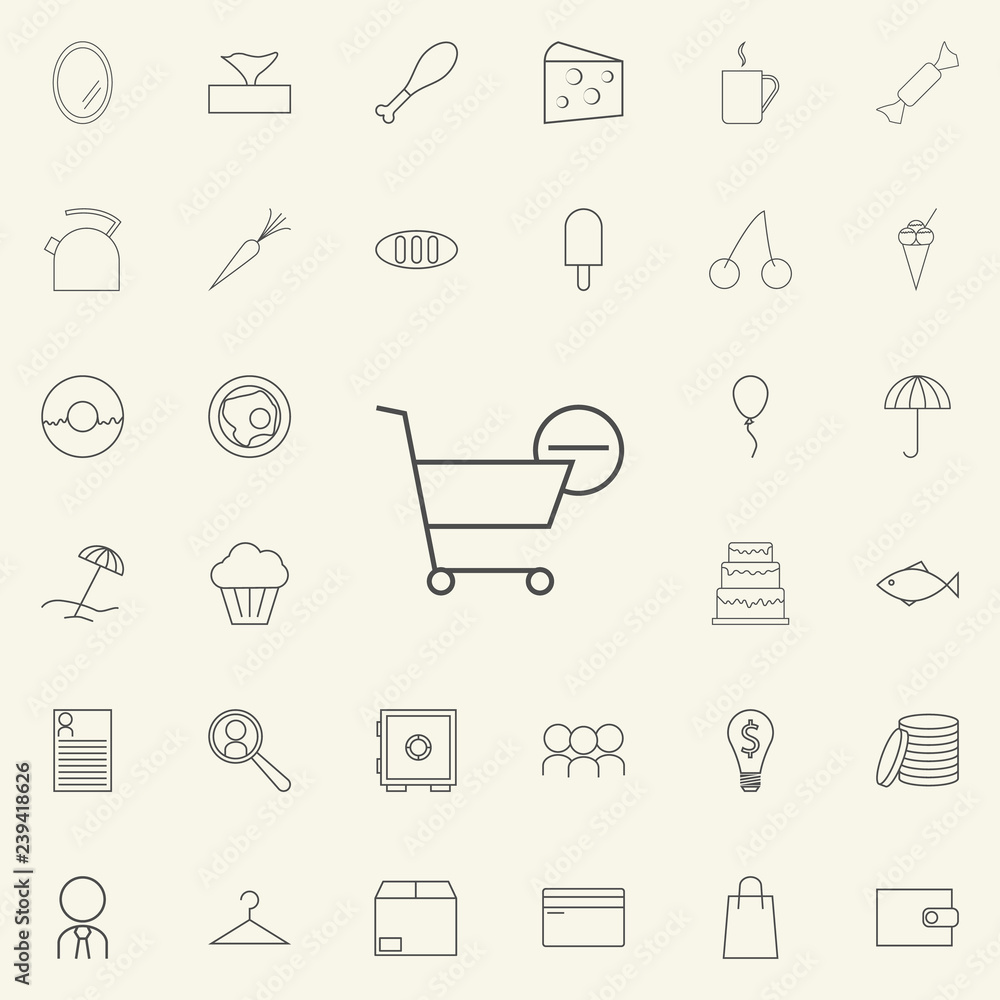 Poster minus the shopping trolley icon. web icons universal set for web and mobile