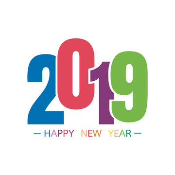 Happy new year 2019 with text colorful for celebration, party, and new year event. Vector illustration