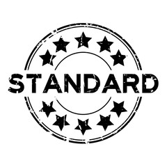 Grunge black standard wording with star icon round rubber seal stamp on white background