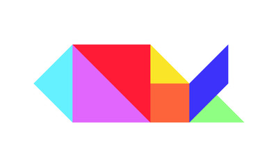 Fototapeta premium Color tangram puzzle in fish shape on white background (Vector)