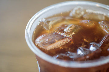 Close up ice of americano