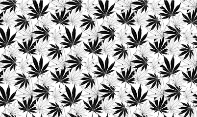 Black and white Marijuana leaves seamless vector pattern.