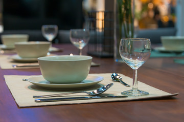 Luxury dining table settings for dining and glassware interior decoration