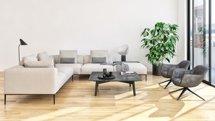 large luxury modern bright interiors Living room illustration 3D rendering computer digitally generated image