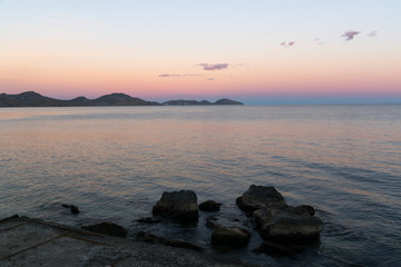 Lilac sunset in Koktebel on the Black Sea