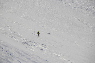Freeride skier in mountains