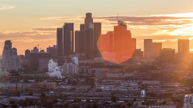 Downtown Los Angeles Skyline After Rain Sunset Timelapse