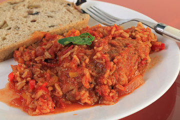 Closeup of Chicken Paella Dinner