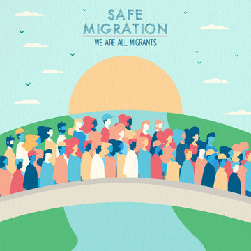 Safe Migration Concept Of People Crossing Bridge