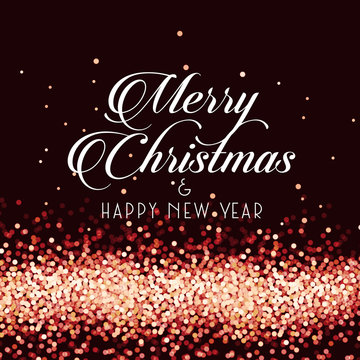 Merry Christmas and Happy New Year on sparkle glittering background, vector illustration.
