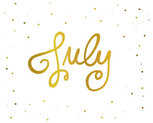 July handwriting lettering gold color vector illustration