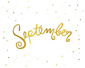 September handwriting lettering gold color vector illustration